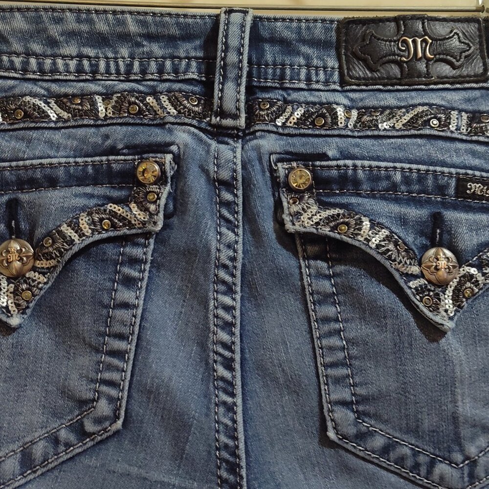 MIss Me Signature Cuffed Skinny Jeans Embellished Flap Back Pockets Preowned Siz